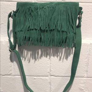 Suede Fringe Green Crossbody